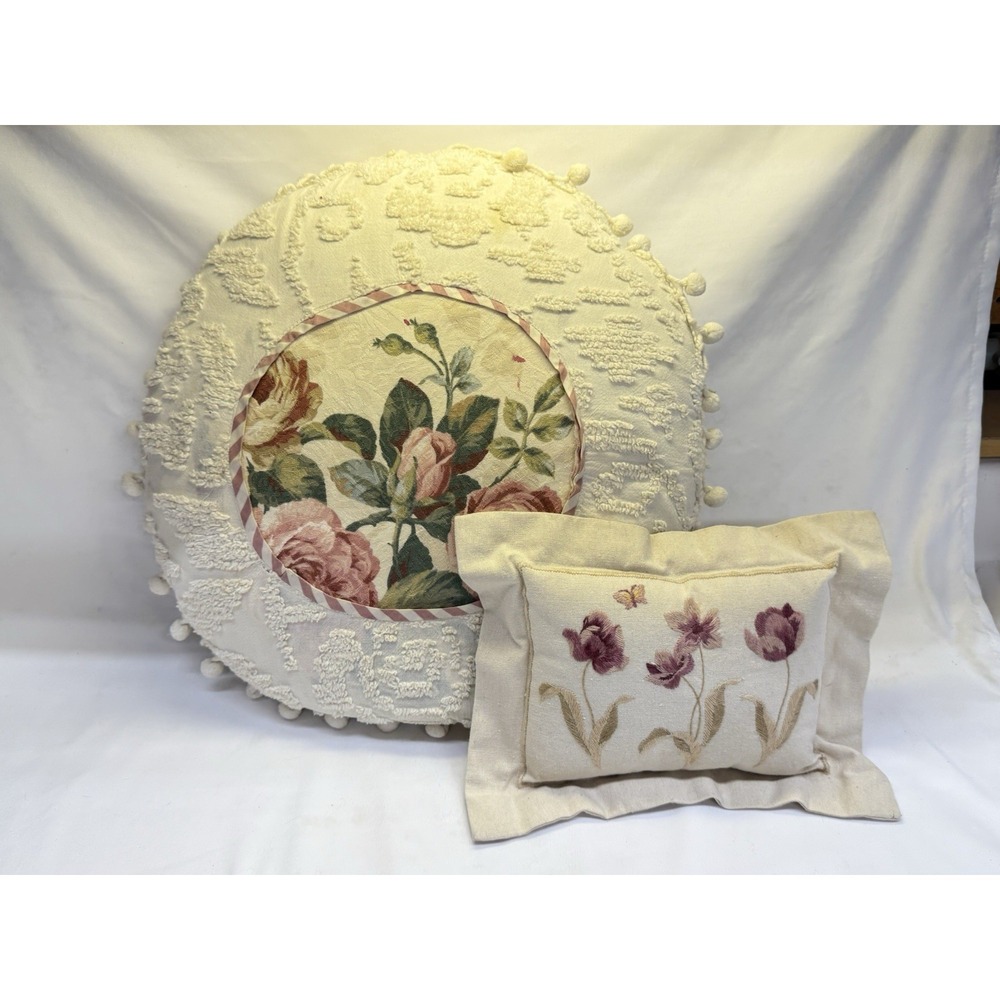 Decorative Accent Pillow Set French Country Victorian Chic Shabby Floral VTG
